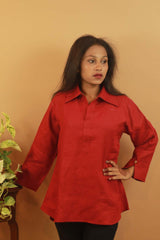 Short Linen Tunic- Crimson