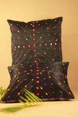 16" Square Cushion Cover | Embroidered Silk | Black