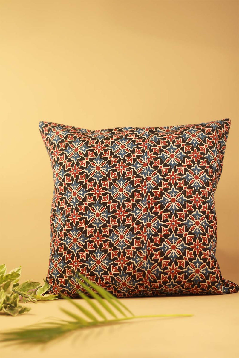 16" Square Cushion Cover | Embroidered Silk | Black