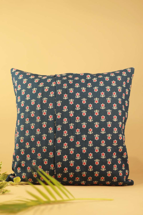 16" Square Cushion Cover | Embroidered Silk | Navy