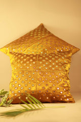 16" Square Cushion Cover | Embroidered Silk | Gold