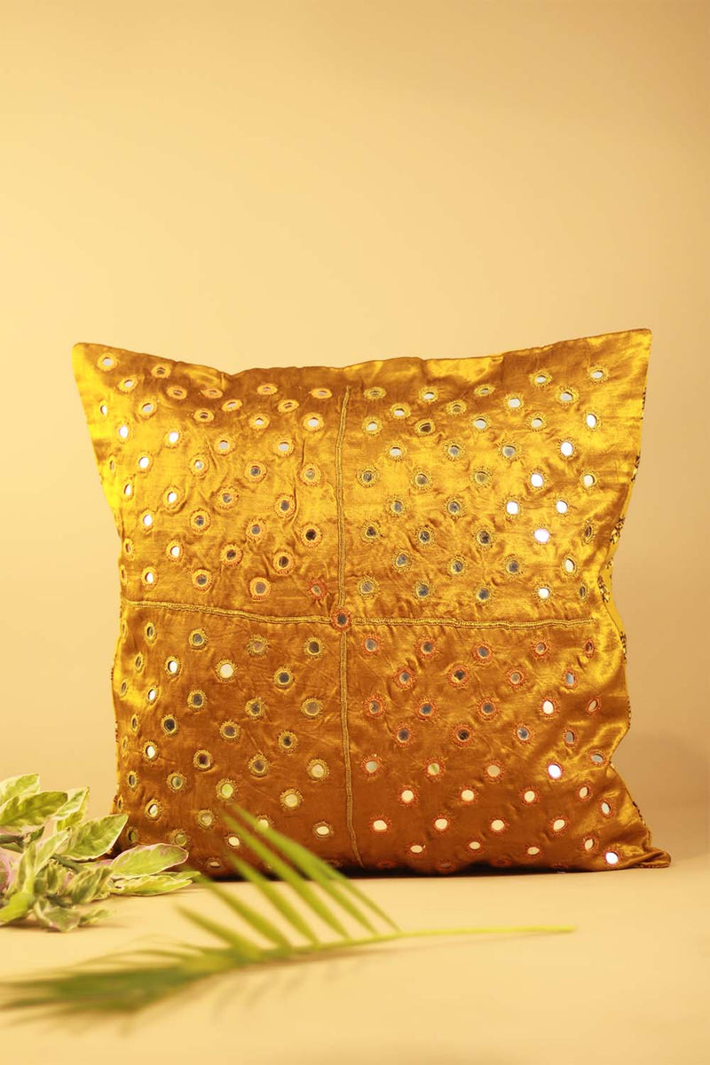 16" Square Cushion Cover | Embroidered Silk | Gold