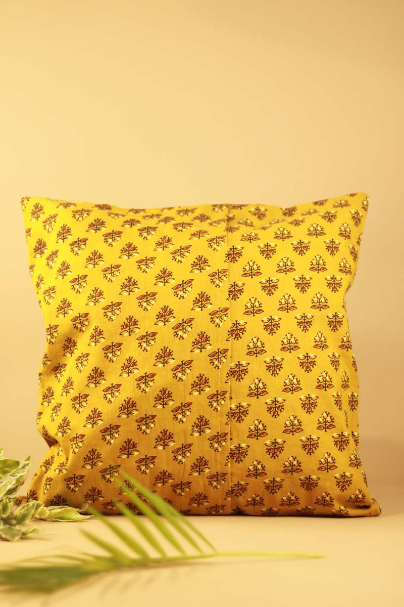 16" Square Cushion Cover | Embroidered Silk | Gold