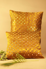 16" Square Cushion Cover | Embroidered Silk | Gold