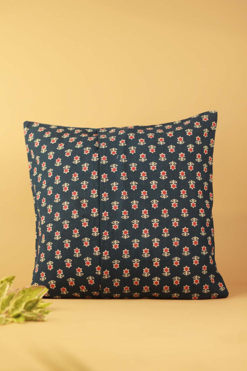 16" Square Cushion Cover | Embroidered Silk | Navy