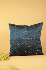 16" Square Cushion Cover | Embroidered Silk | Navy