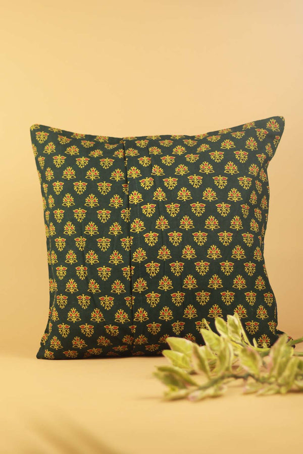 16" Square Cushion Cover | Embroidered Silk | Green
