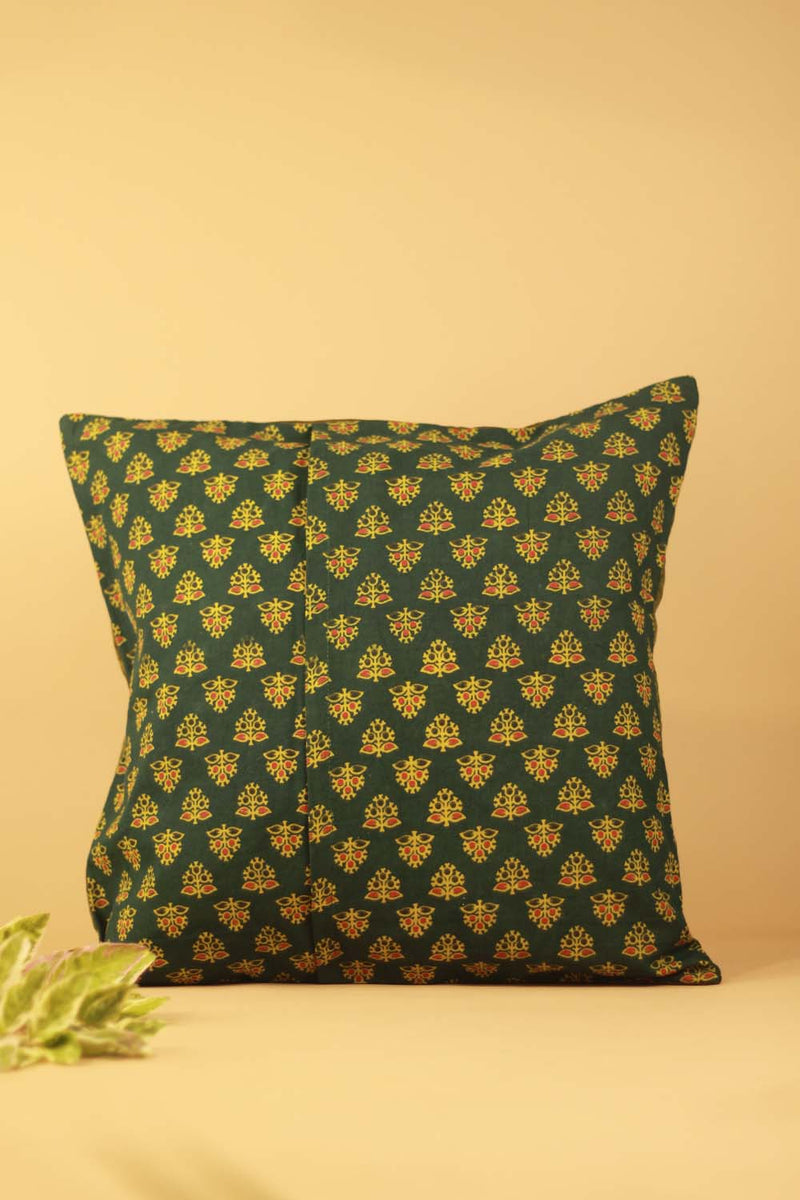 16" Square Cushion Cover | Embroidered Silk | Olive