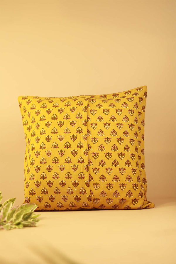 16" Square Cushion Cover | Embroidered Silk | Gold
