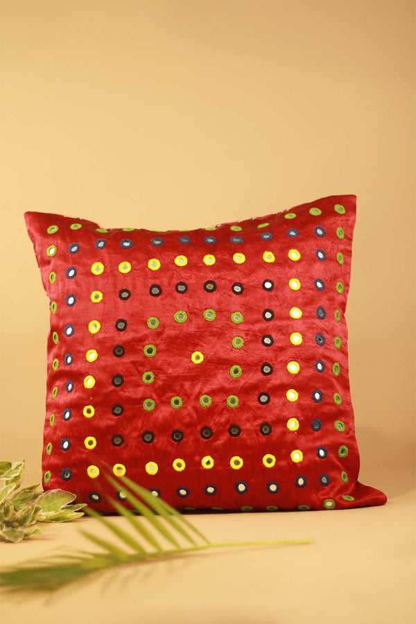 16" Square Cushion Cover | Embroidered Silk | Red