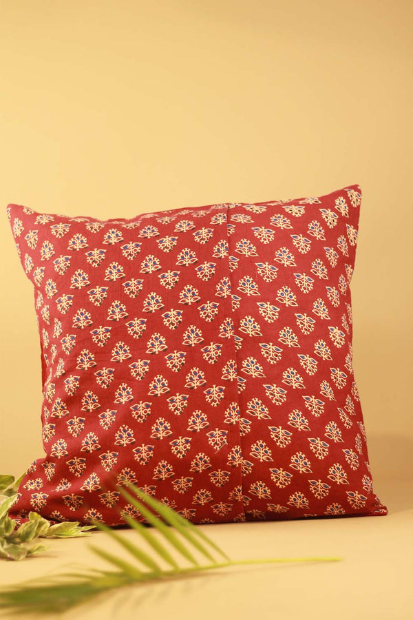 16" Square Cushion Cover | Embroidered Silk | Red