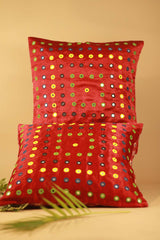 16" Square Cushion Cover | Embroidered Silk | Red