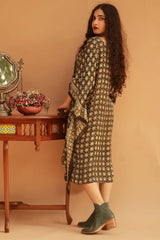 Modal Silk Kaftan - Ajrakh Lattice in Black