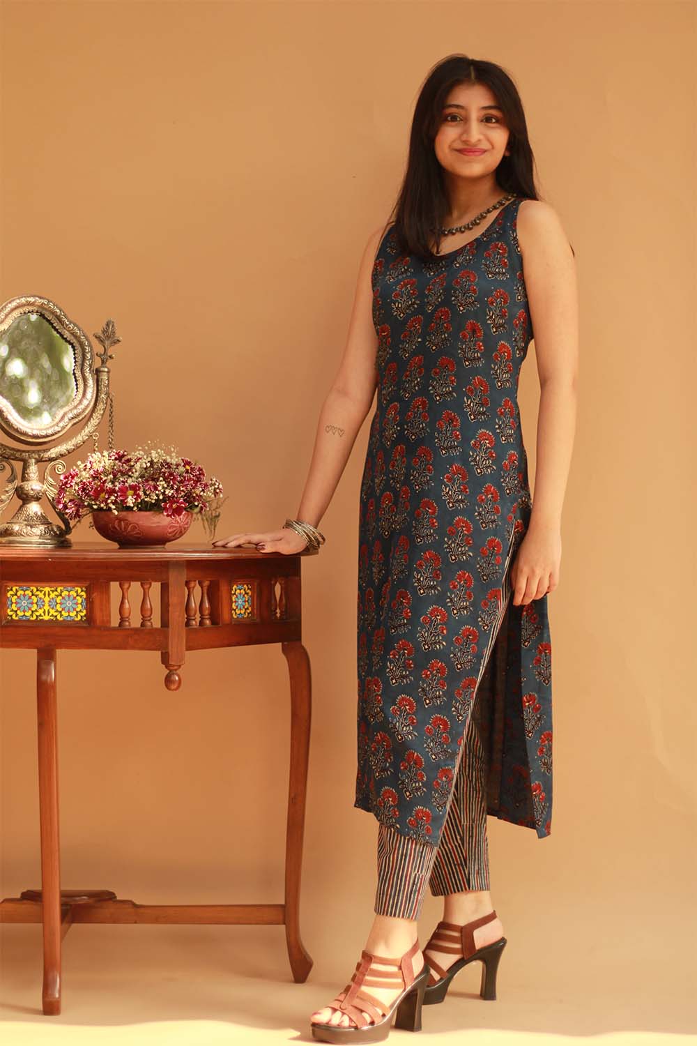 Pranava | Slim Pants |  Indigo Ajrakh Stripes