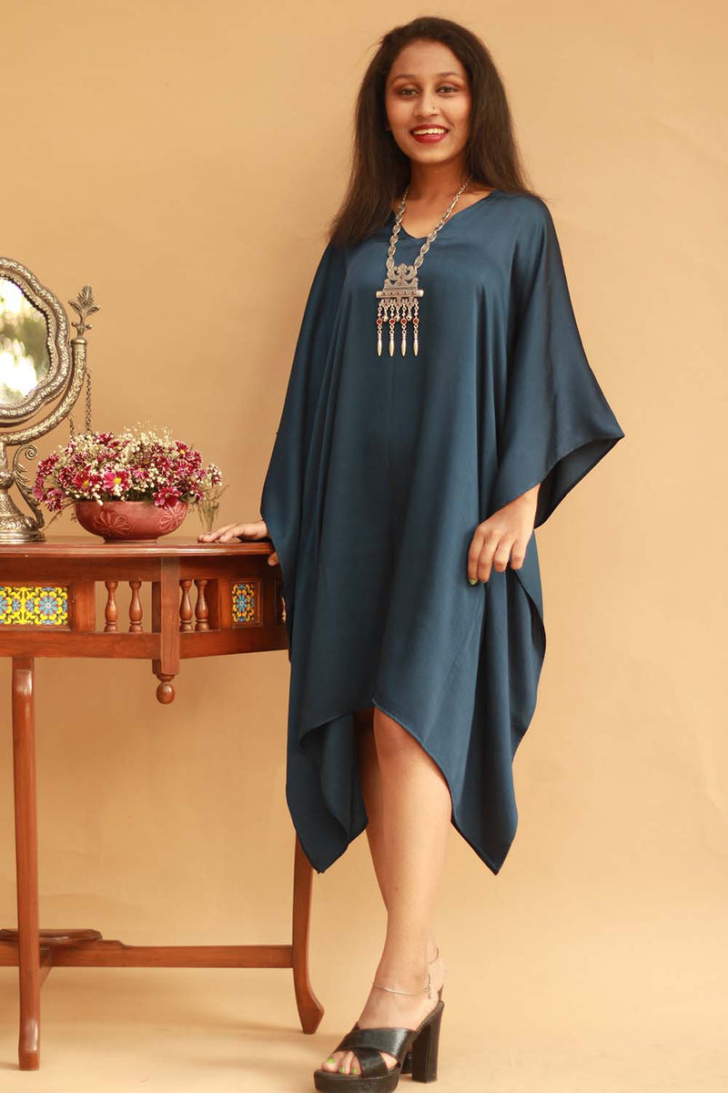 Modal Silk Kaftan Dress- Navy