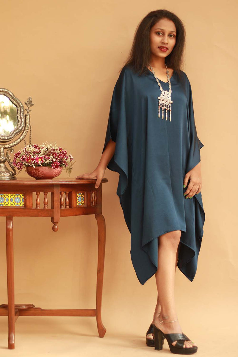 Modal Silk Kaftan Dress- Navy