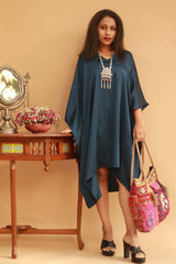 Modal Silk Kaftan Dress- Navy