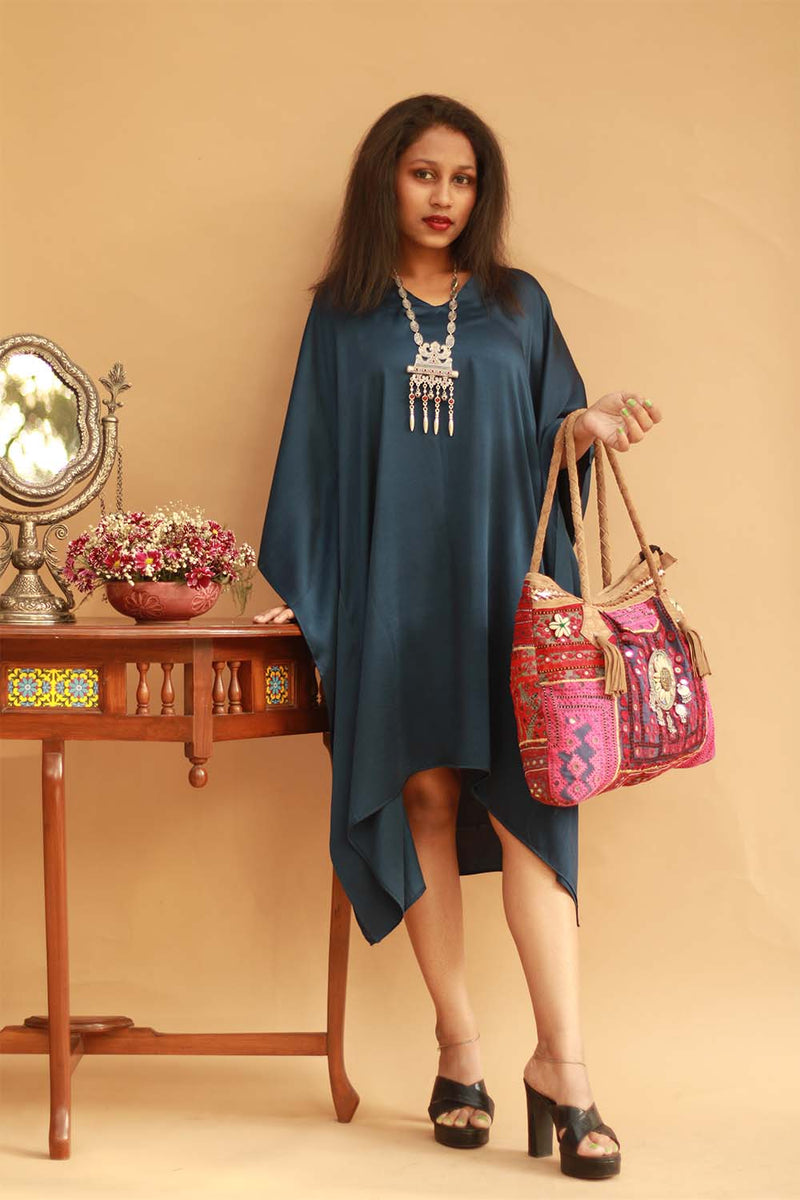 Modal Silk Kaftan Dress- Navy