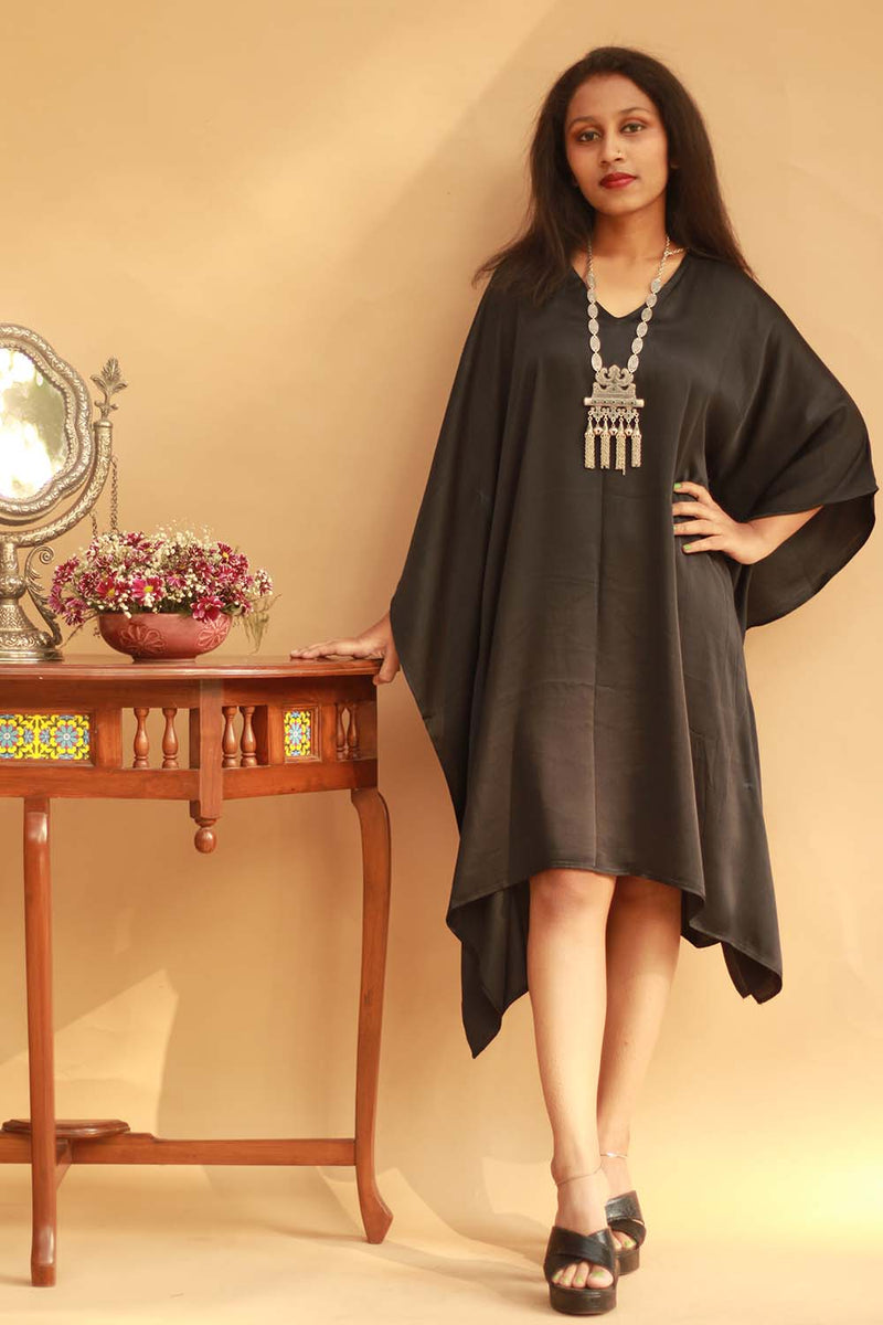 Modal Silk Kaftan Dress- Noir