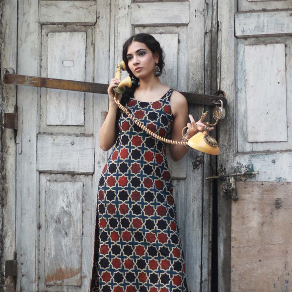 INDYA Blue Mughal Tie Up Strap Short Kurti - Absolutely Desi