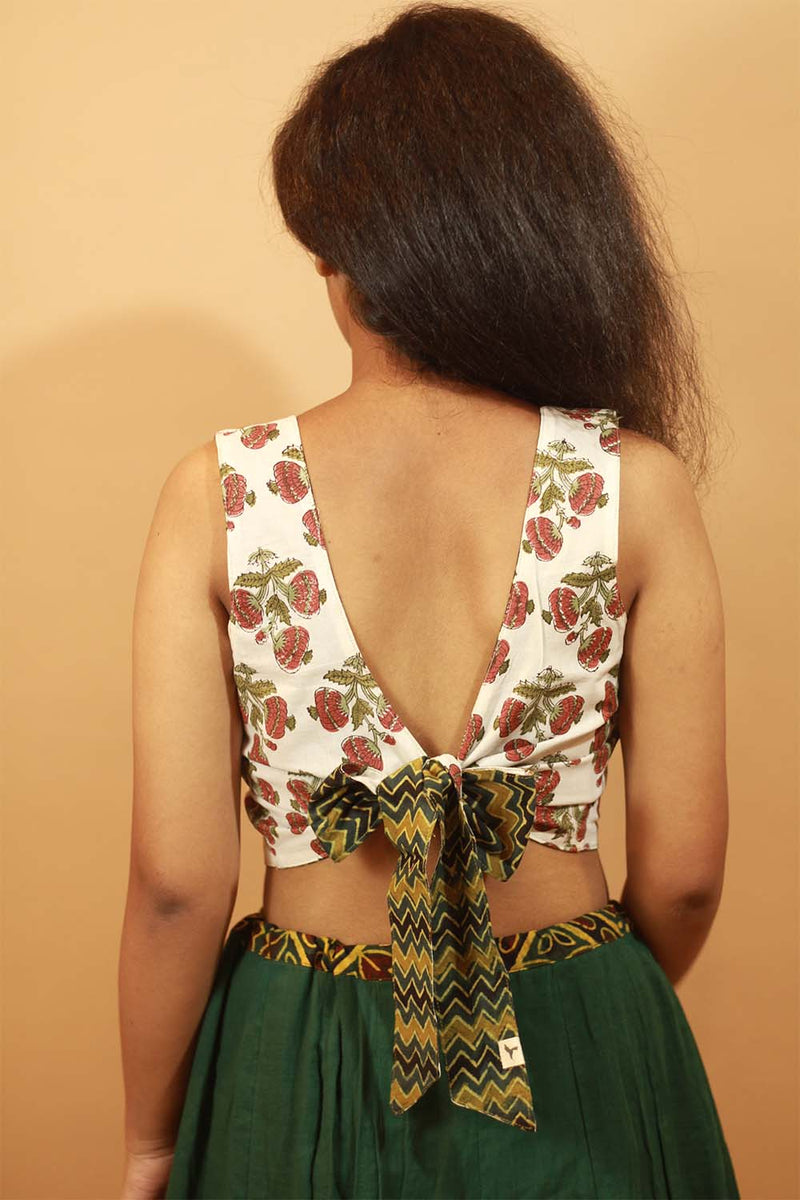 Mastaani | Reversible Blouse | Sanganeri & Green Ajrakh Chevron