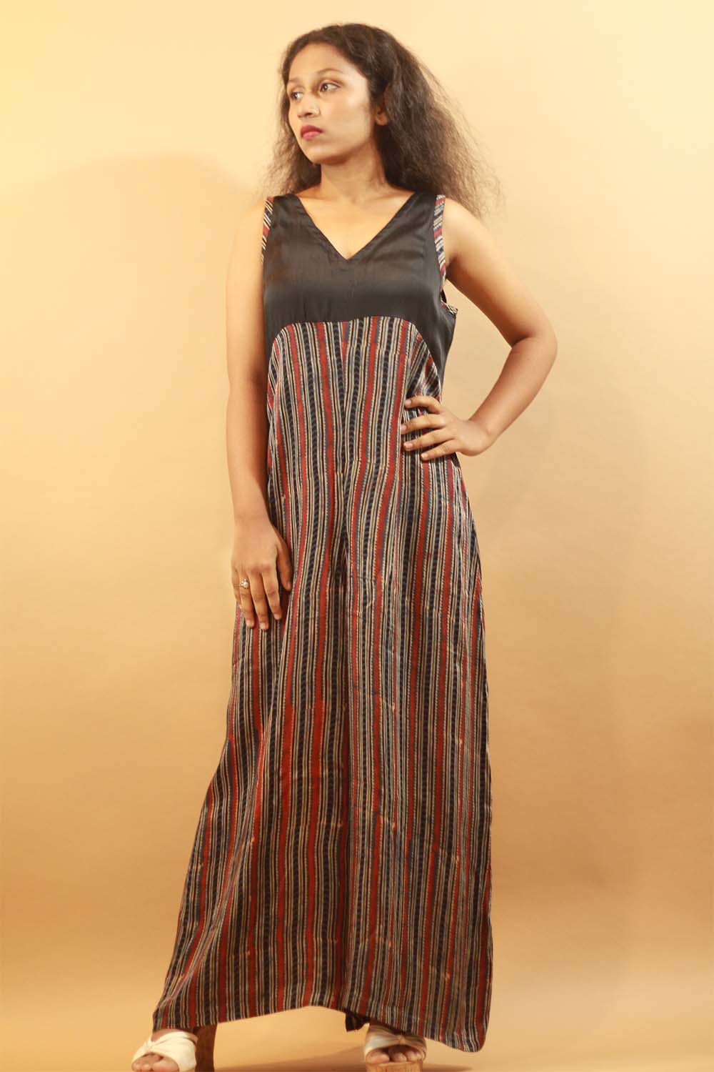 Wide Legged Jumpsuit in Striped Ajrakh Modal