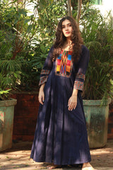 Chaaliskali in Midnight Blue with Ajrakh & Embroidered Yoke