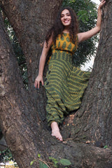 Wayfarer Pants | Drop Crotch Pants | Green Ajrakh Chevron