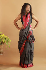 Patteda Anchu Saree in Noir with Rouge