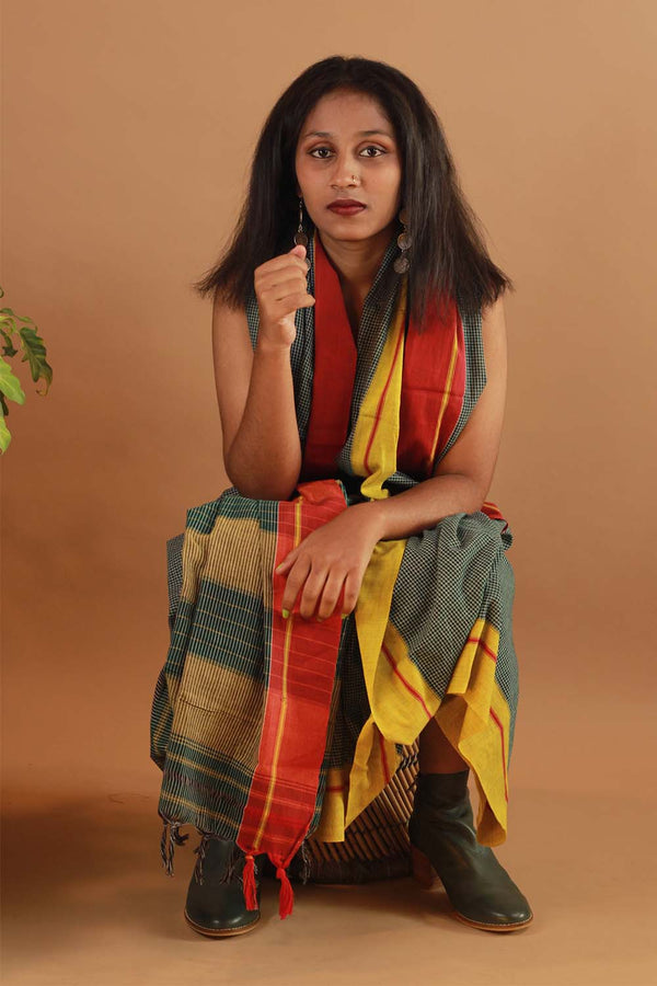 Patteda Anchu Saree in Beryl with Ganga-Jamuna