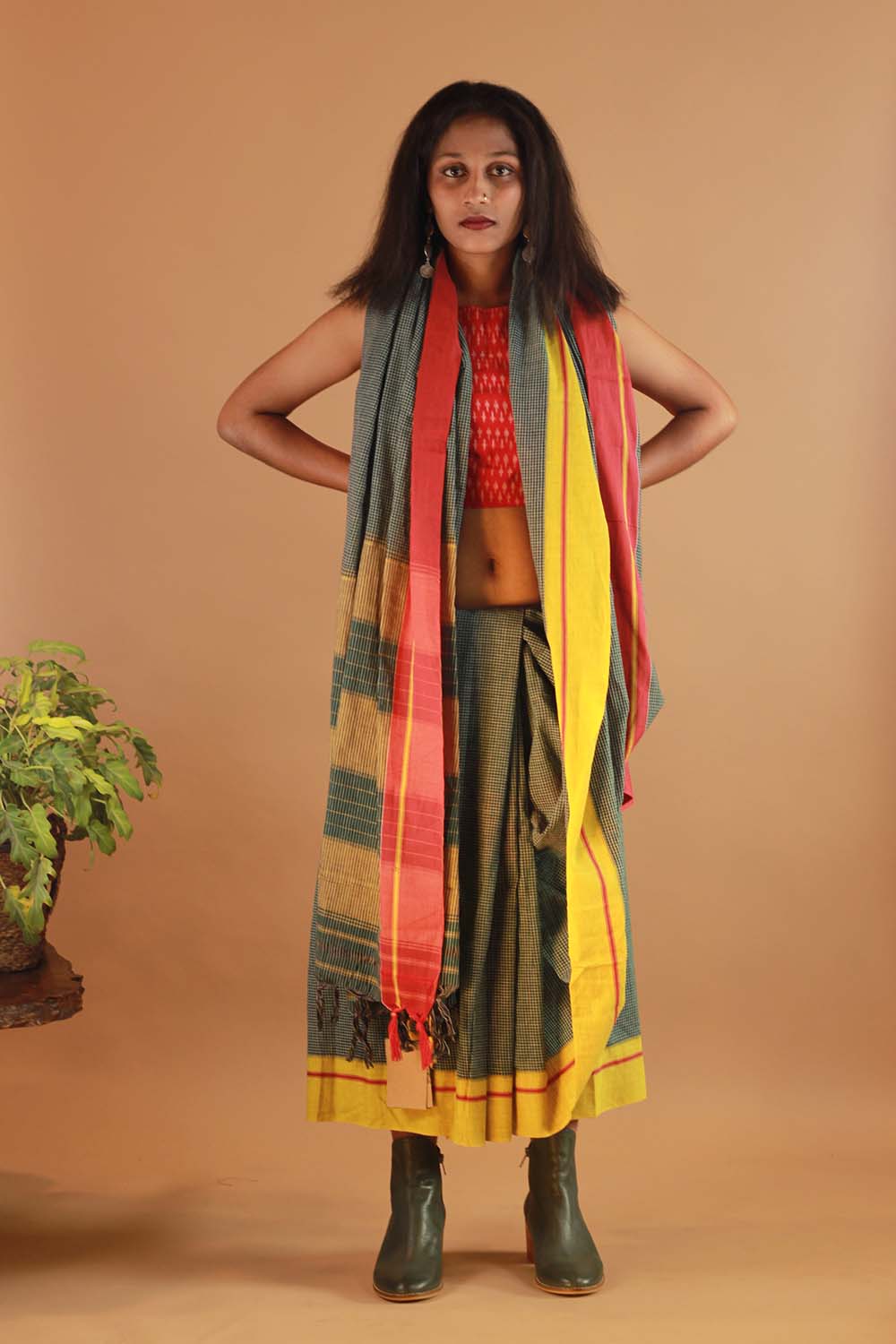 Patteda Anchu Saree in Beryl with Ganga-Jamuna