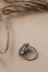 Mayur Pure Silver Ring- with Coral
