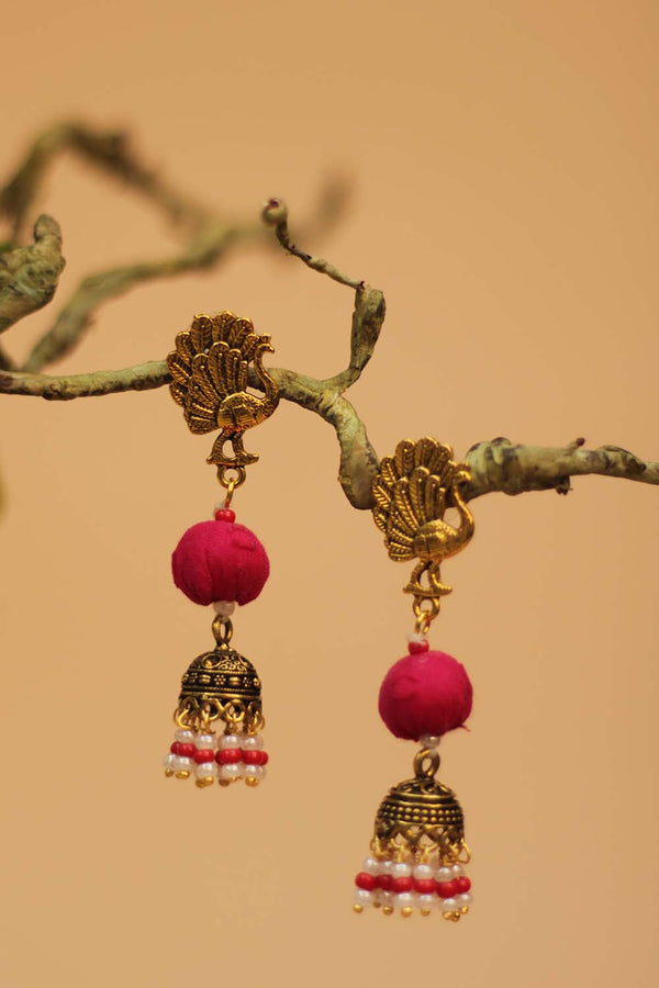 Chindi Jhumka Stud in Pink