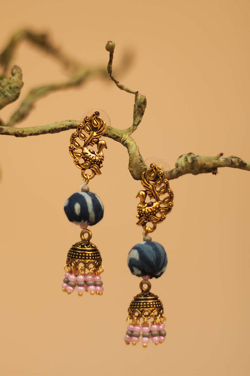 Chindi Jhumka Stud in Indigo