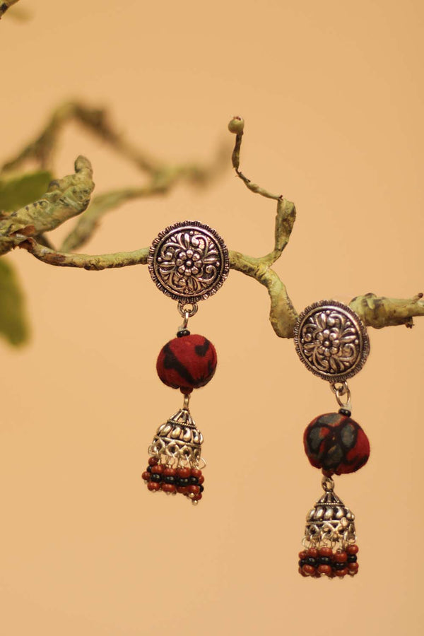 Chindi Jhumka Stud in Red