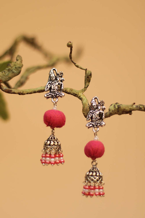 Chindi Jhumka Stud in Red