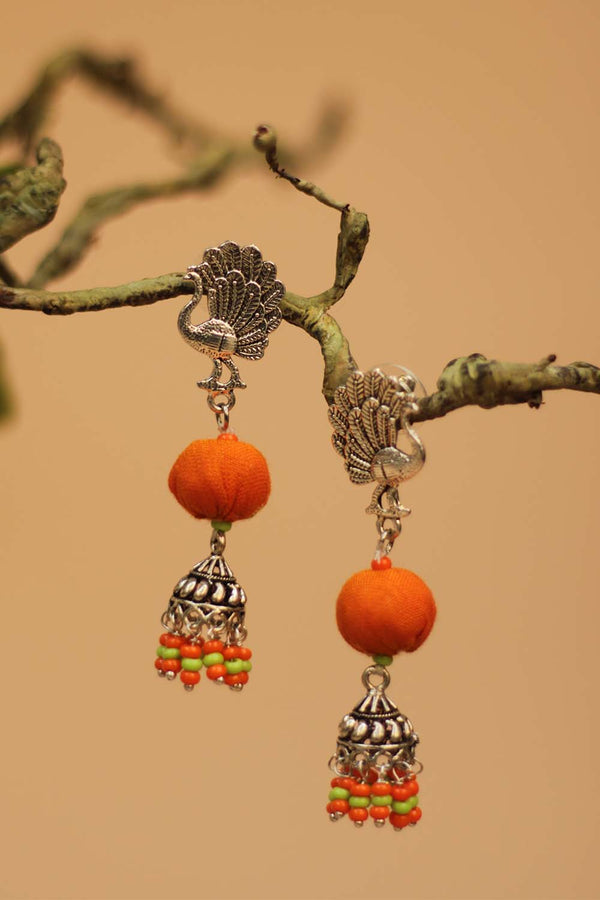 Chindi Jhumka Stud in Orange