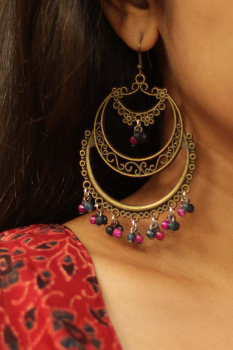 Chaand Baali Earrings- Fuschia Navy