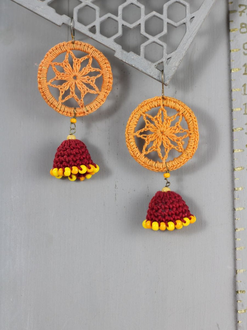 Tangerine Crocheted Jhumkas