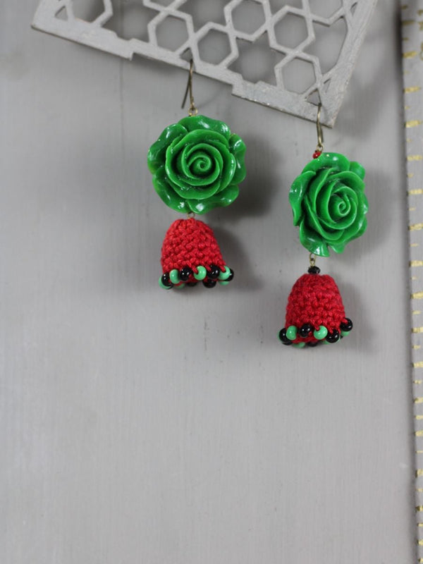 Green Rose Crocheted Jhumka