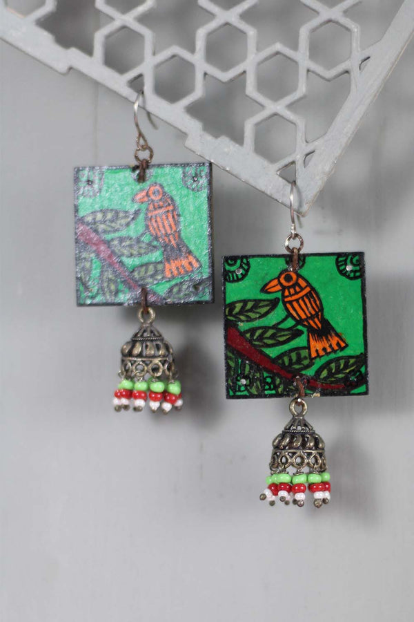 Panchhi Handpainted Jhumka Earrings