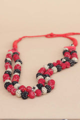 Two Strand Chindi Potli Necklace - Red Kantha Black Kantha Potli