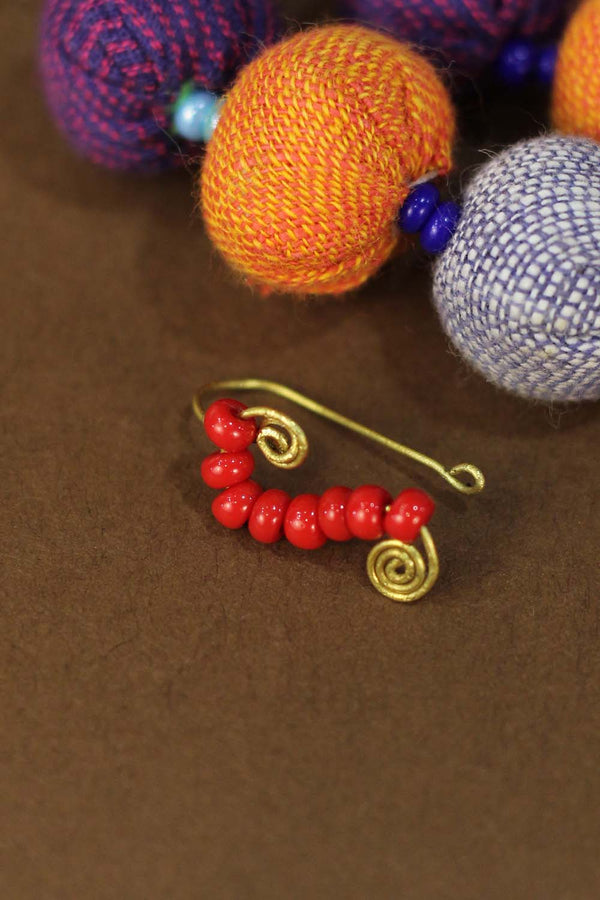 Handcrafted S shaped Brass Wire Nosepin | Red