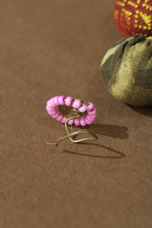 Handcrafted Brass Wire Nosepin | Pink