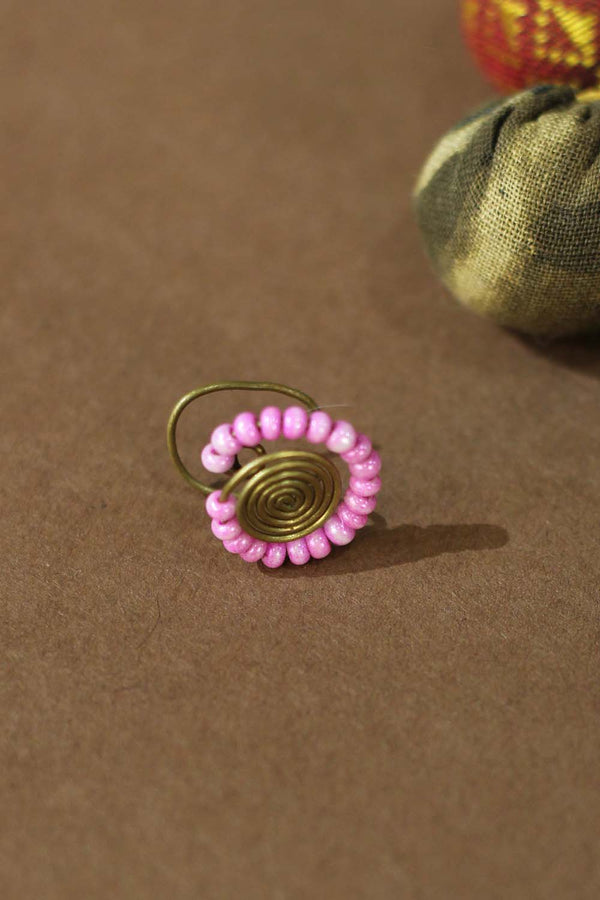 Handcrafted Brass Wire Nosepin | Pink