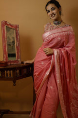 Chikankari Saree in Rose Mal