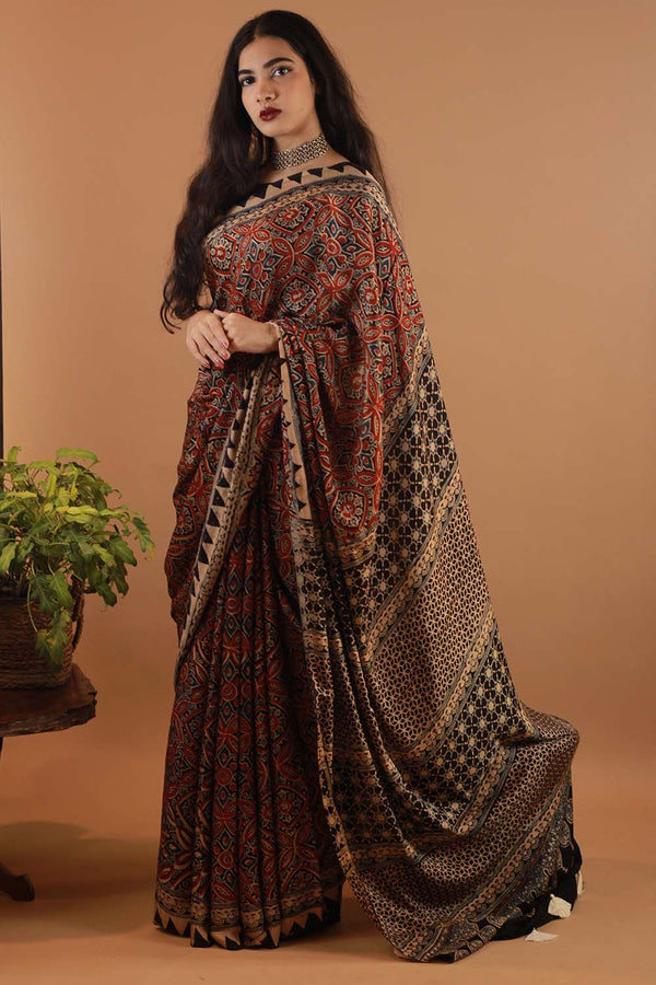 Ajrakh Pennant Modal Silk Saree
