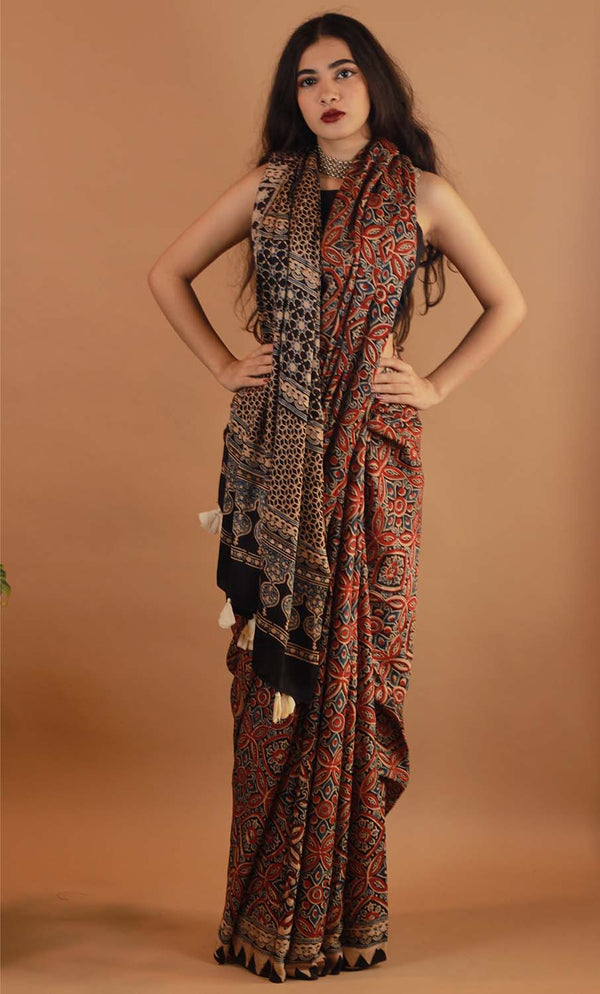 Ajrakh Pennant Modal Silk Saree