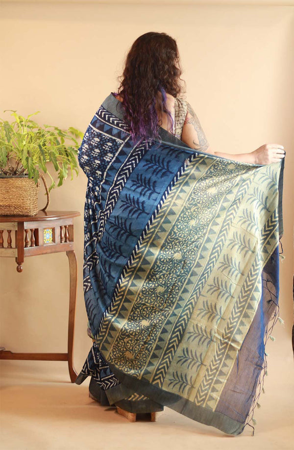 Babul - Indigo Daboo Chanderi Saree