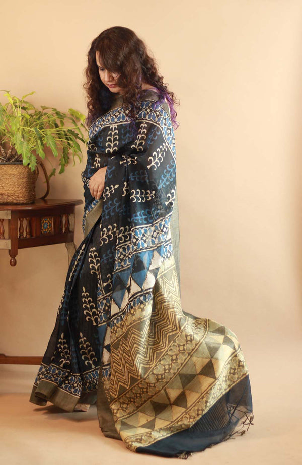 Babul - Indigo Daboo Chanderi Saree